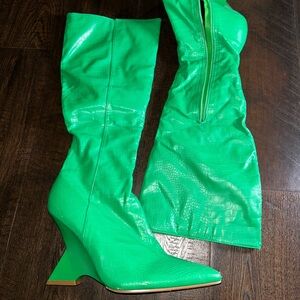 EGO Bright Green Pointed-Toe Wedge Over-the-Knee Boots